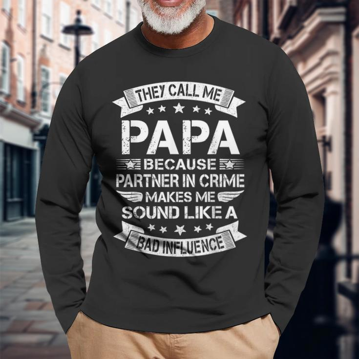 Grandpa Papa Partner In Crime Dad Fathers Day Long Sleeve T-Shirt Gifts for Old Men