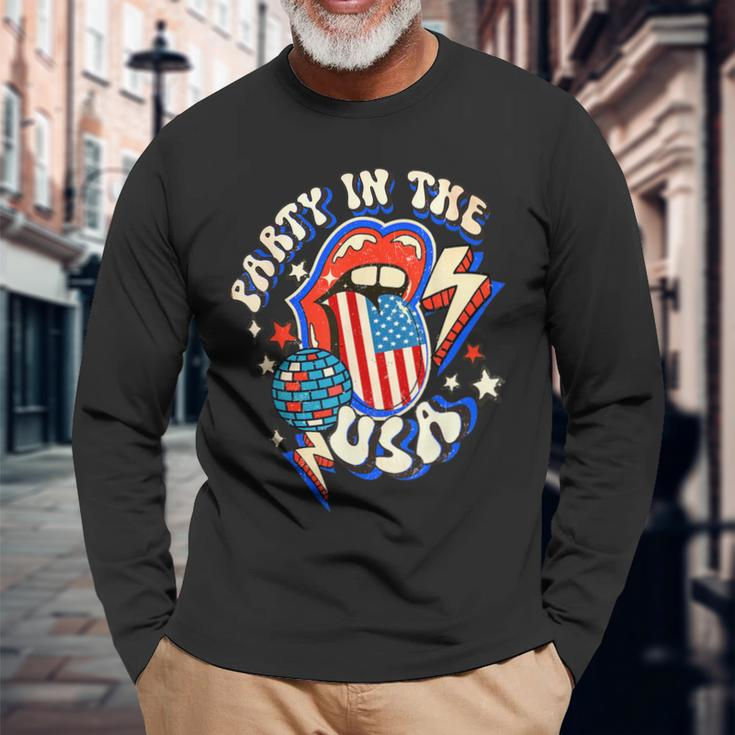 Groovy Disco Party In The Us July 4Th Usa Patriotic Long Sleeve T-Shirt T-Shirt Gifts for Old Men