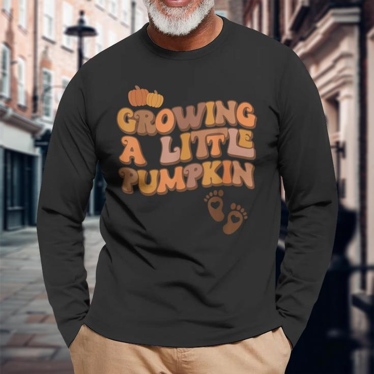 Growing A Little Pumpkin Thanksgiving Pregnancy Announcement Long Sleeve T-Shirt Gifts for Old Men
