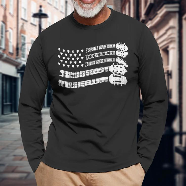 Guitar Lover Rock Music Musician Us Flag Guitar Player Long Sleeve Gifts for Old Men