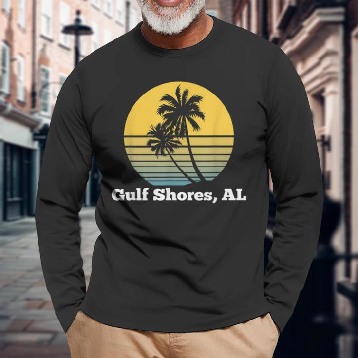 Gulf Shores Alabama Retro Vintage Palm Tree Beach Long Sleeve T-Shirt Gifts for Old Men