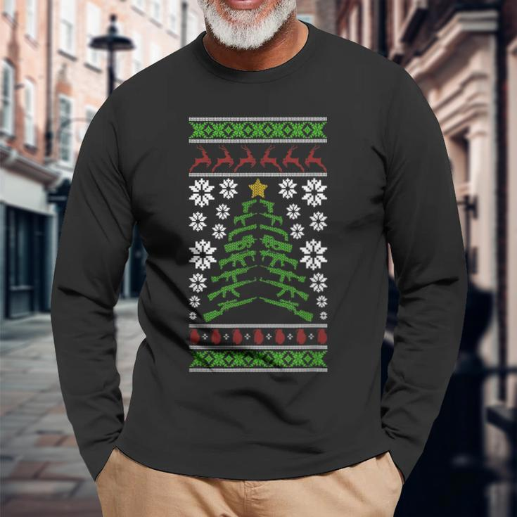 Guns Ugly Christmas Sweater Military Gun Right 2Nd Amendment Long Sleeve T-Shirt Gifts for Old Men