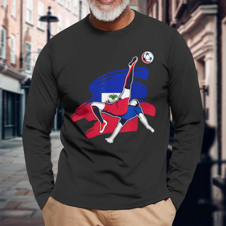 Haiti Soccer Fans Jersey Pride Proud Haitian Football Lovers Long Sleeve T-Shirt Gifts for Old Men