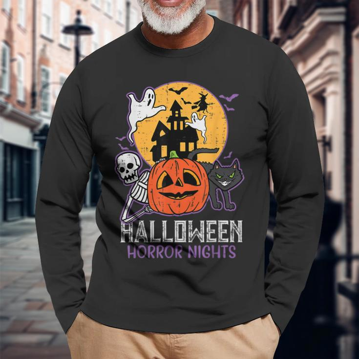 Halloween Horror Nights Retro Movie Poster Spooky Skeleton Halloween Horror Nights Long Sleeve T-Shirt Gifts for Old Men