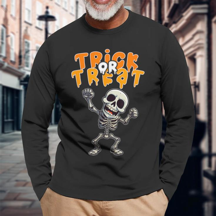 Halloween Spooky Skeleton Trick Or Treat Long Sleeve T-Shirt Gifts for Old Men