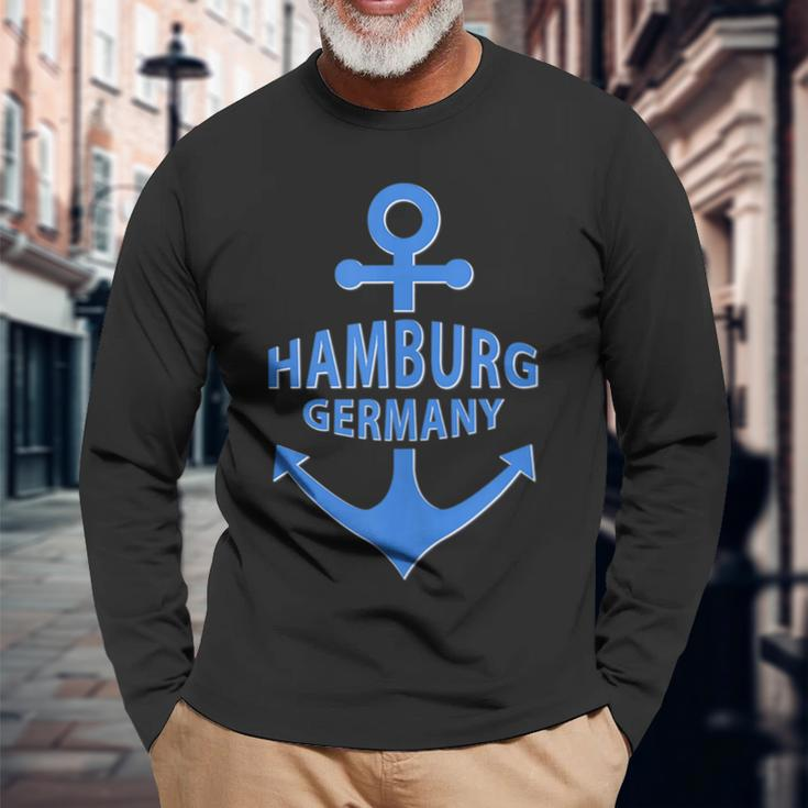 Hamburg Germany Port City Blue Anchor Long Sleeve T-Shirt T-Shirt Gifts for Old Men