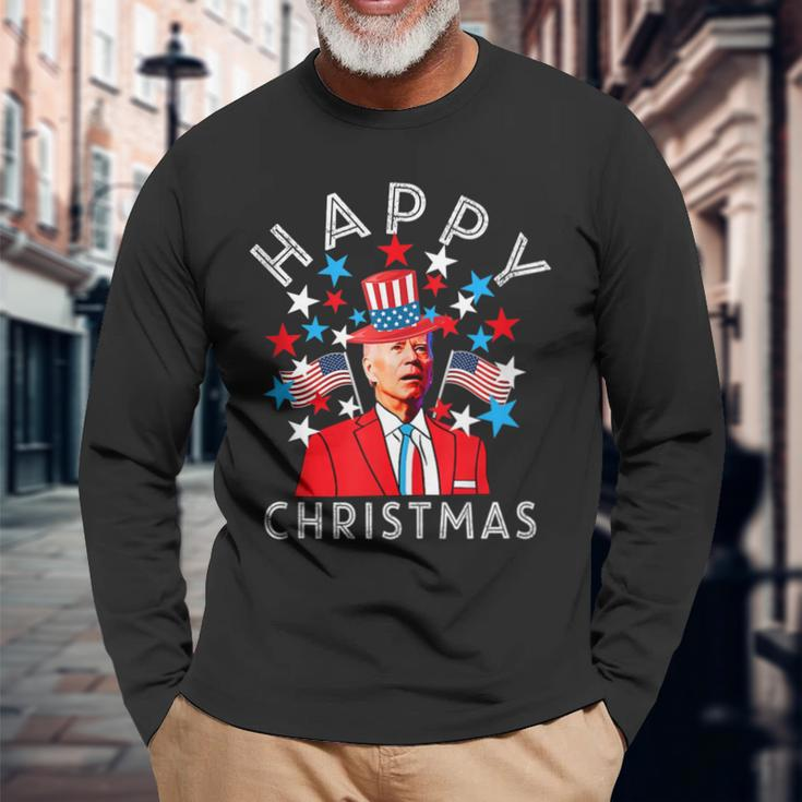 Happy Christmas Joe Biden 4Th Of July Memorial Independence Long Sleeve T-Shirt Gifts for Old Men