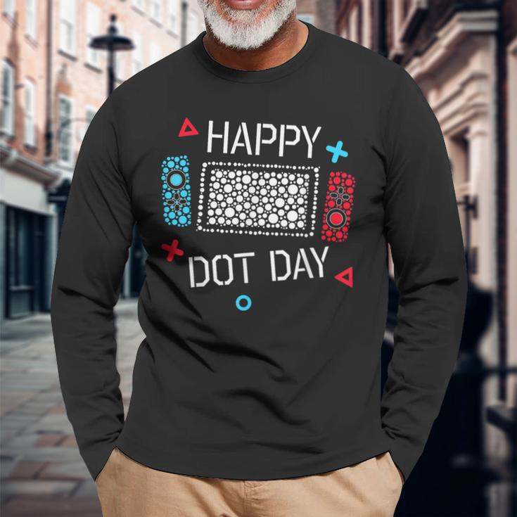 Happy Dot Day Gamers Boy Game Controller Colourful Polka Dot Long Sleeve T-Shirt Gifts for Old Men