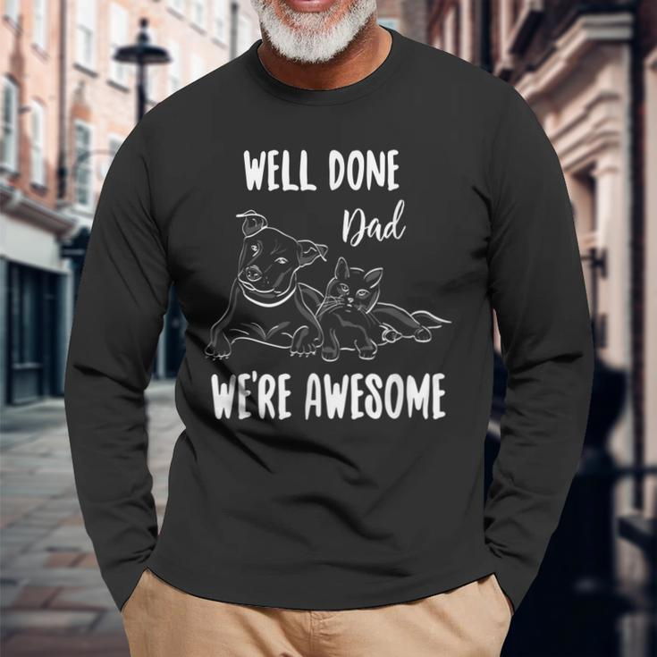 Happy Fathers Day From Dog And Cat Long Sleeve T-Shirt T-Shirt Gifts for Old Men