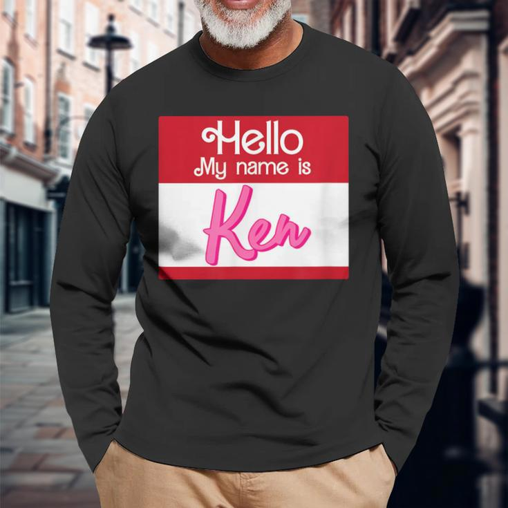 Hello My Name Is Ken Halloween Name Tag Personalized Long Sleeve T-Shirt Gifts for Old Men
