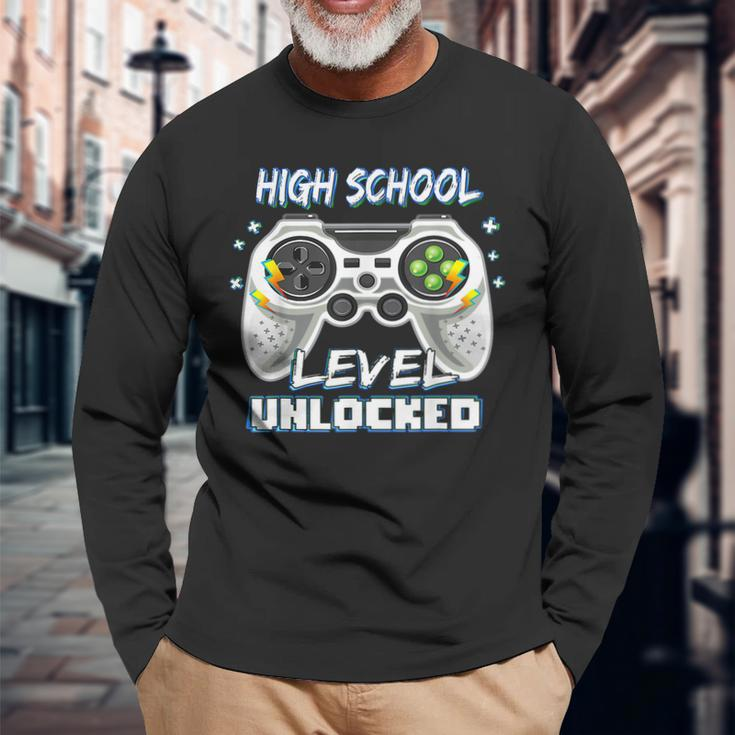 High School Level Unlocked Gamer First Day Of School Boys Long Sleeve T-Shirt Gifts for Old Men