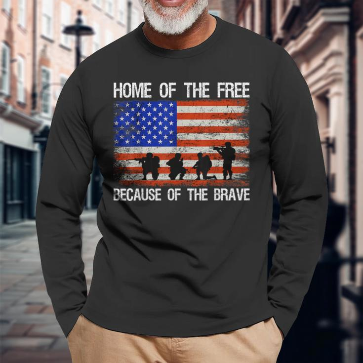 Home Of The Free Because Of The Brave Veteran American Flag Long Sleeve T-Shirt Gifts for Old Men