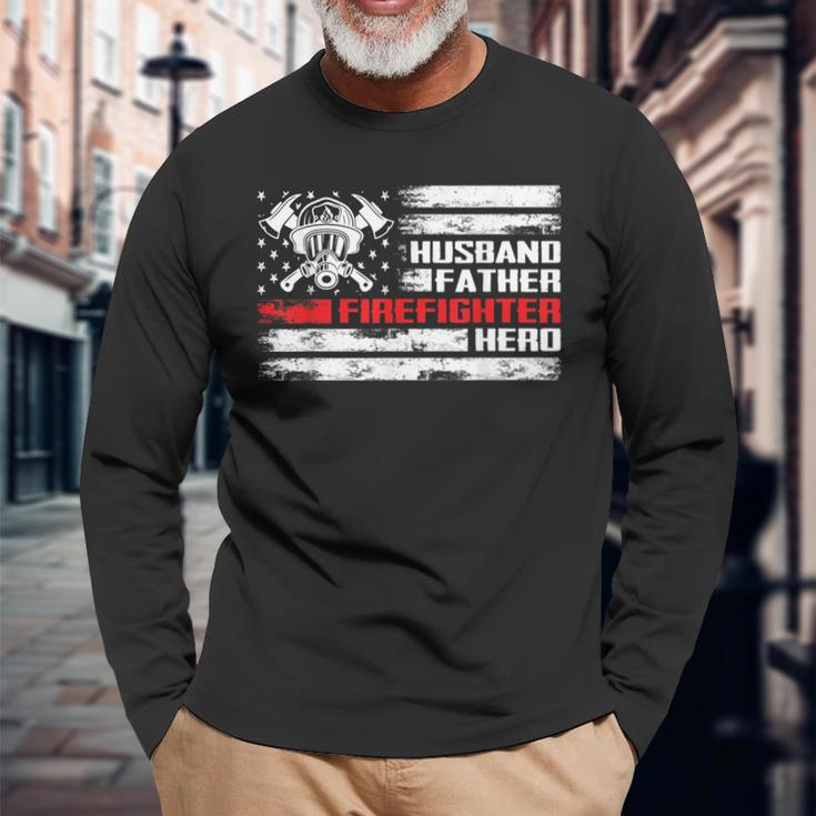 Husband Father Firefighter Hero For Fireman Dad Fathers Day Long Sleeve T-Shirt T-Shirt Gifts for Old Men