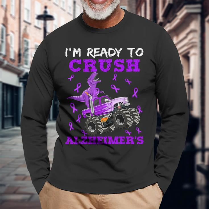 I'm Ready To Crush Alzheimer's Dinosaur Truck Boys Toddler Long Sleeve T-Shirt Gifts for Old Men