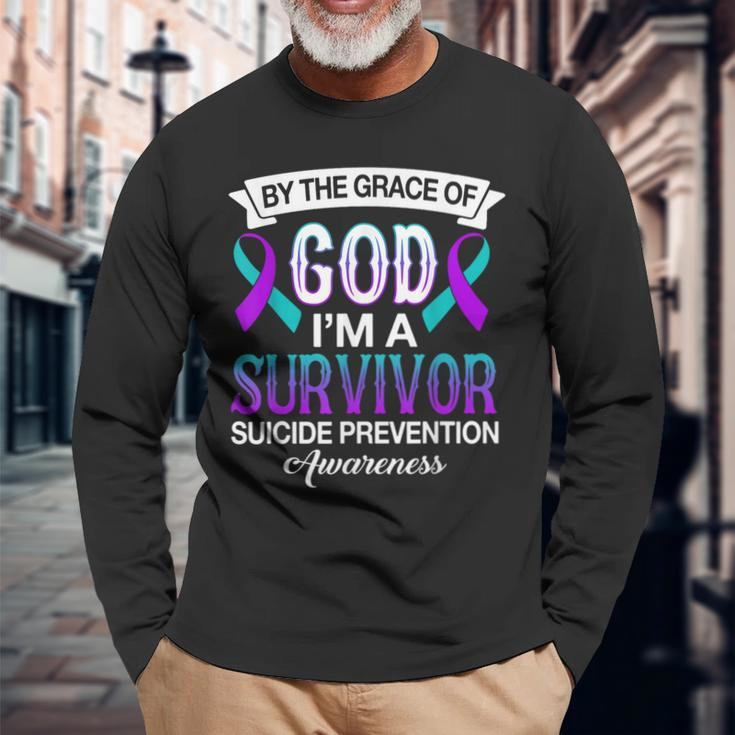 I’M A Survivor Suicide Prevention Teal & Purple Ribbon Long Sleeve Gifts for Old Men