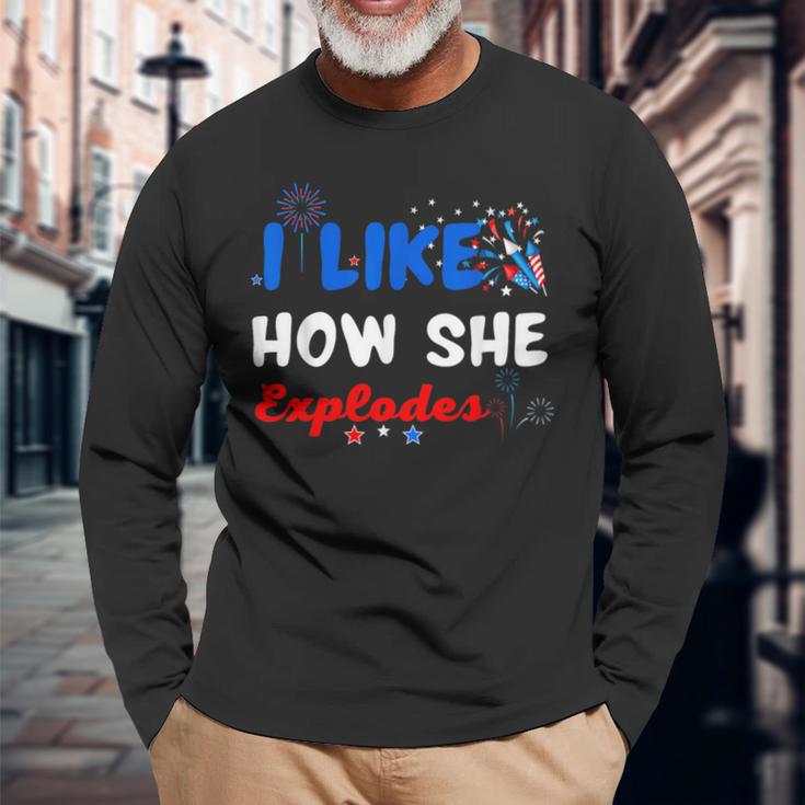 Independence I Like How She Explodes Fireworks Couple Long Sleeve T-Shirt Gifts for Old Men