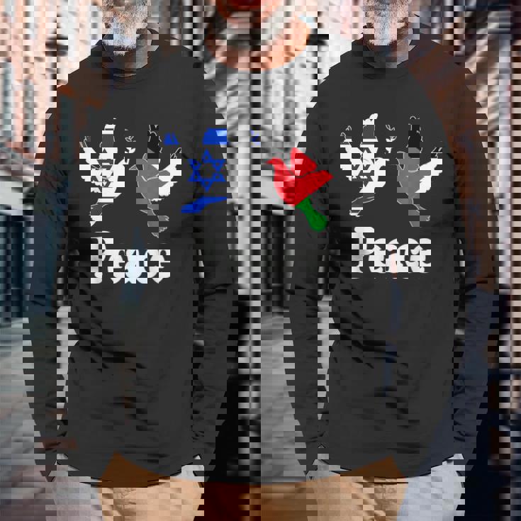 Israel Palestine Peace Friendship Pigeons Long Sleeve T-Shirt Gifts for Old Men