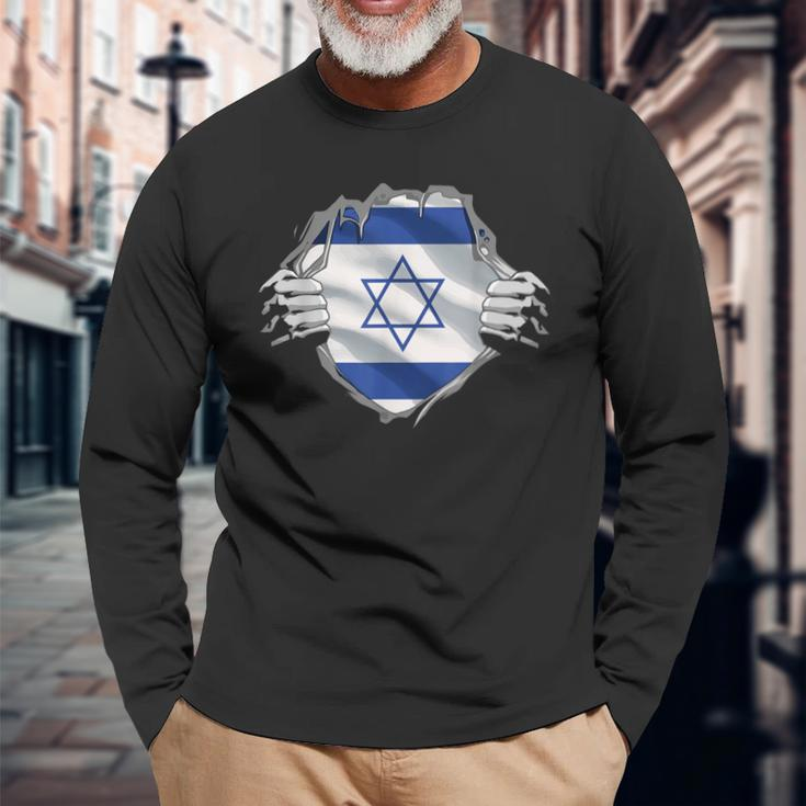 Israel Roots Flag Patriotic Israeli Heritage Patriot Day Long Sleeve T-Shirt Gifts for Old Men