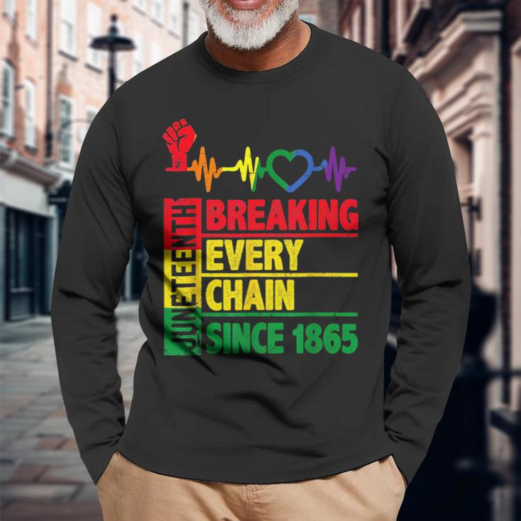 Junenth Breaking Every Chain Since 1865 African Freedom Long Sleeve T-Shirt Gifts for Old Men