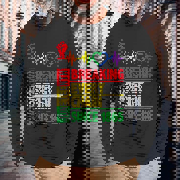 Junenth Breaking Every Chain Since 1865 African Freedom Long Sleeve T-Shirt Gifts for Old Men