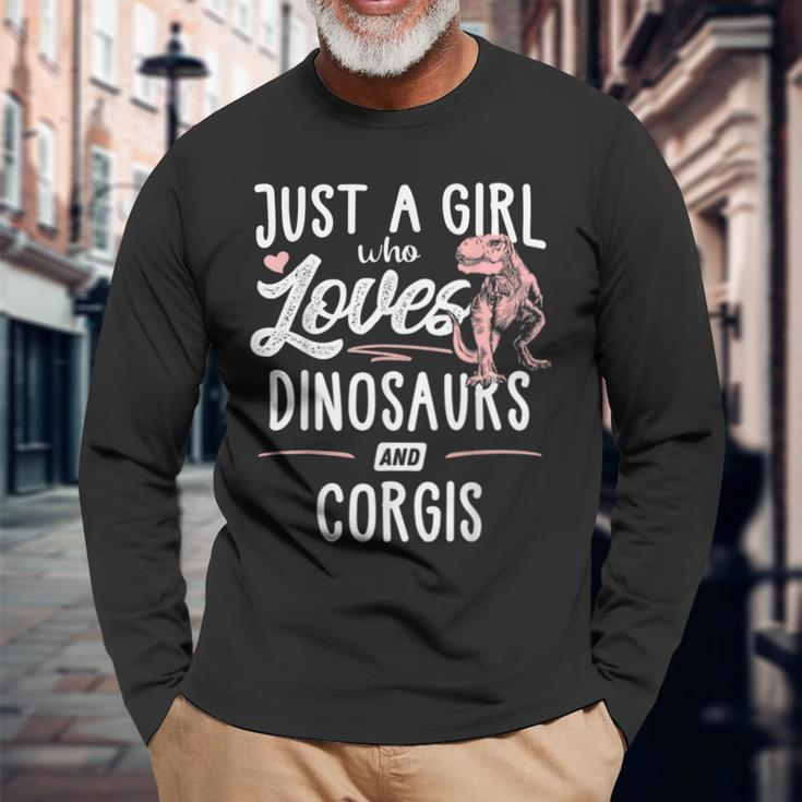 Just A Girl Who Loves Dinosaurs And Corgis Dinosaur Long Sleeve T-Shirt T-Shirt Gifts for Old Men
