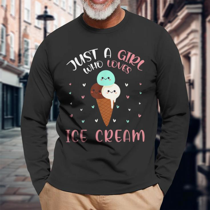 Just A Girl Who Loves Ice Cream Lover Cute Summer Vacation Long Sleeve T-Shirt T-Shirt Gifts for Old Men