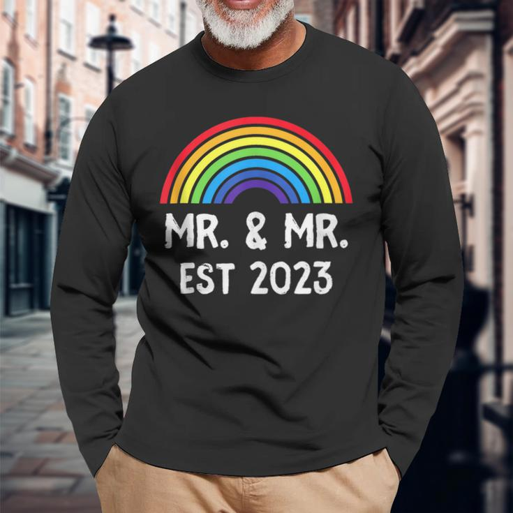 Just Married Engaged Lgbt Gay Wedding Mr And Mr Est 2023 Long Sleeve T-Shirt T-Shirt Gifts for Old Men