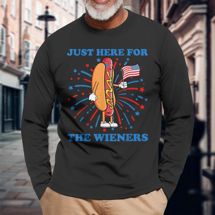 Im Just Here For The Wieners Fourth Of July Hot Dog Long Sleeve T-Shirt Gifts for Old Men