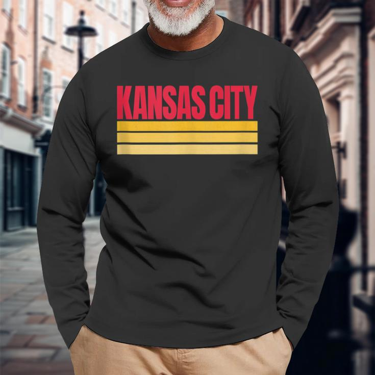 Kansas City Red Yellow Retro Striped Hometown Kansas City Kc Long Sleeve Gifts for Old Men