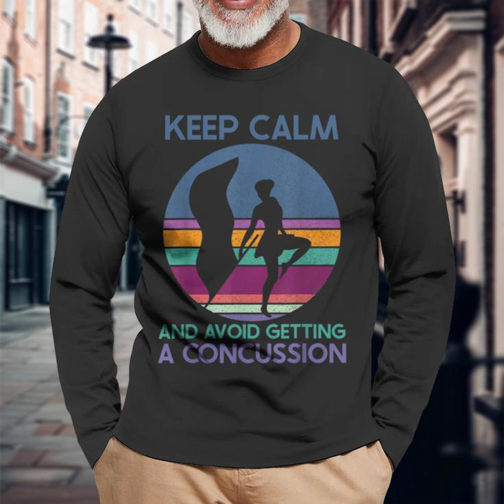 Keep Calm And Avoid Getting A Concussion Retro Color Guard Long Sleeve T-Shirt Gifts for Old Men