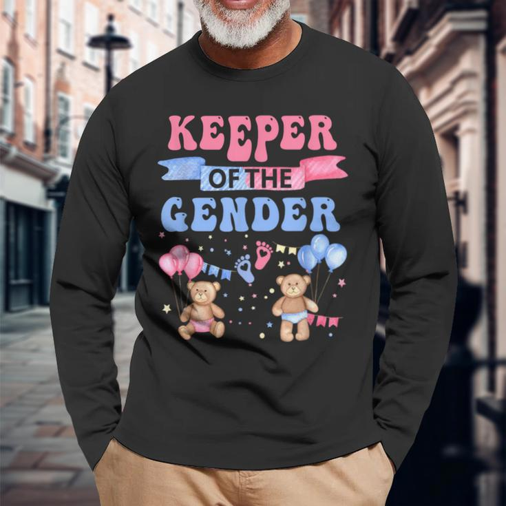 Keeper Of The Gender Reveal Baby Bear Balloons Pink Or Blue Long Sleeve T-Shirt Gifts for Old Men
