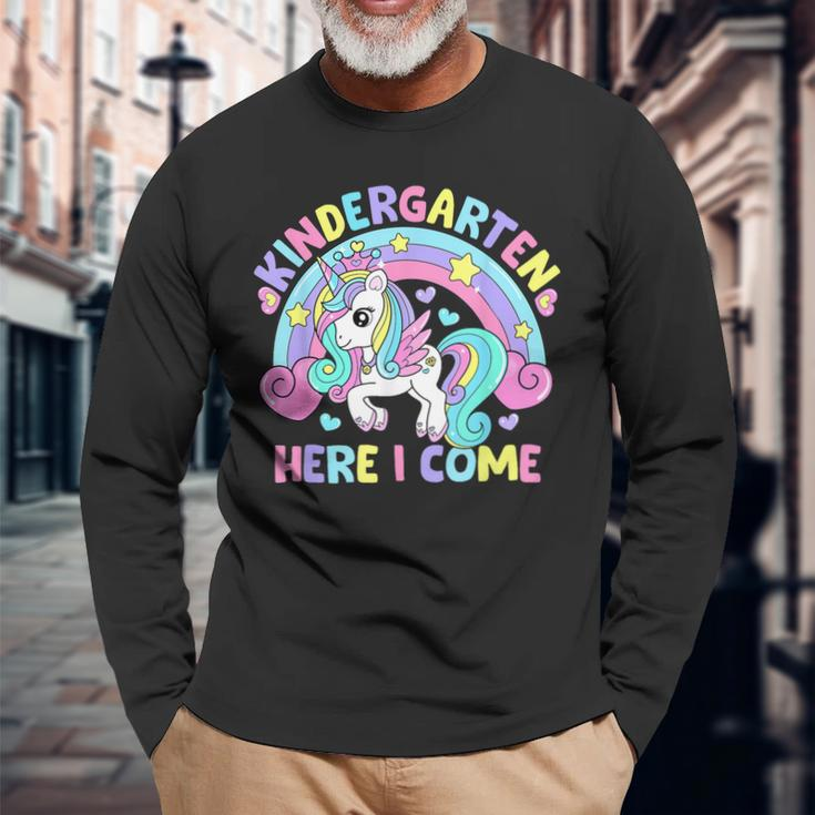 Kindergarten Here I Come Unicorn Girls Back To School Long Sleeve T-Shirt T-Shirt Gifts for Old Men