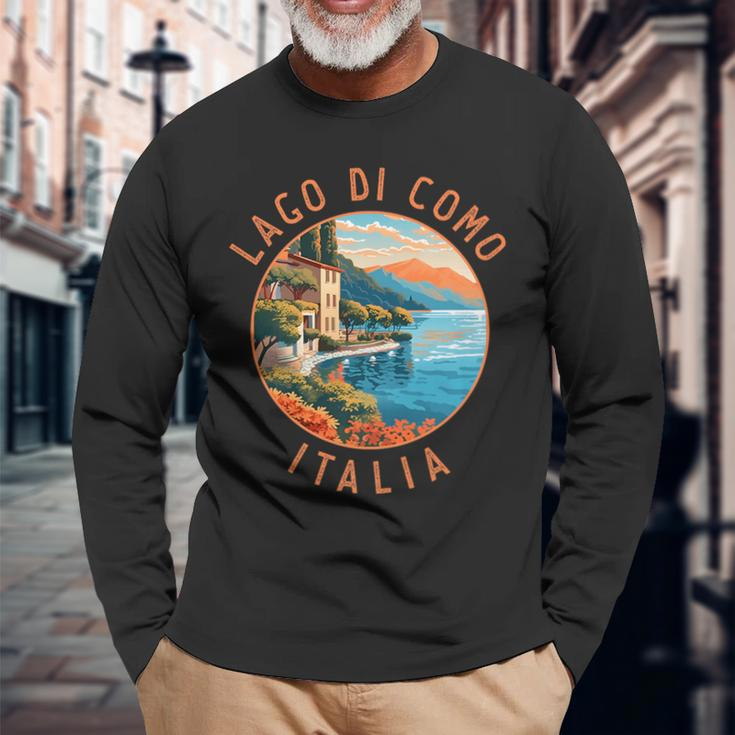 Lago Di Como Italia Distressed Circle Vintage Long Sleeve T-Shirt Gifts for Old Men