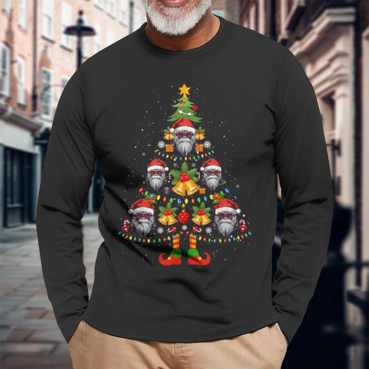 Langur Mammal Santa Hat Christmas Tree Light Xmas Pajama Long Sleeve T-Shirt Gifts for Old Men