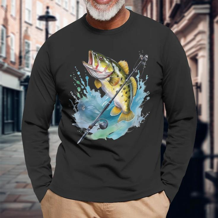 Large Mouth Bass Fish Fishing Fisherman Boys Long Sleeve T-Shirt T-Shirt Gifts for Old Men