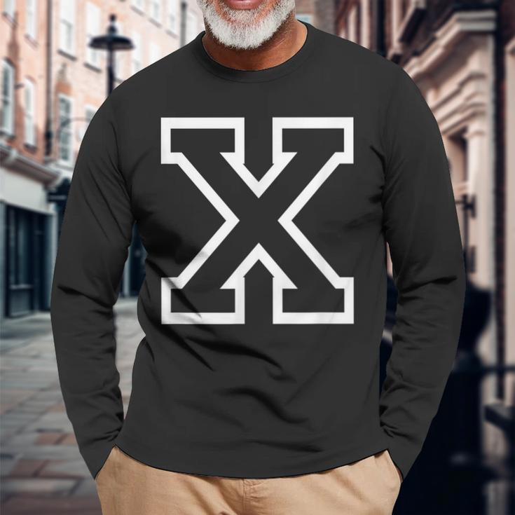 Letter X Alphabet Name Athletic Sports Monogram Outline Long Sleeve T-Shirt Gifts for Old Men