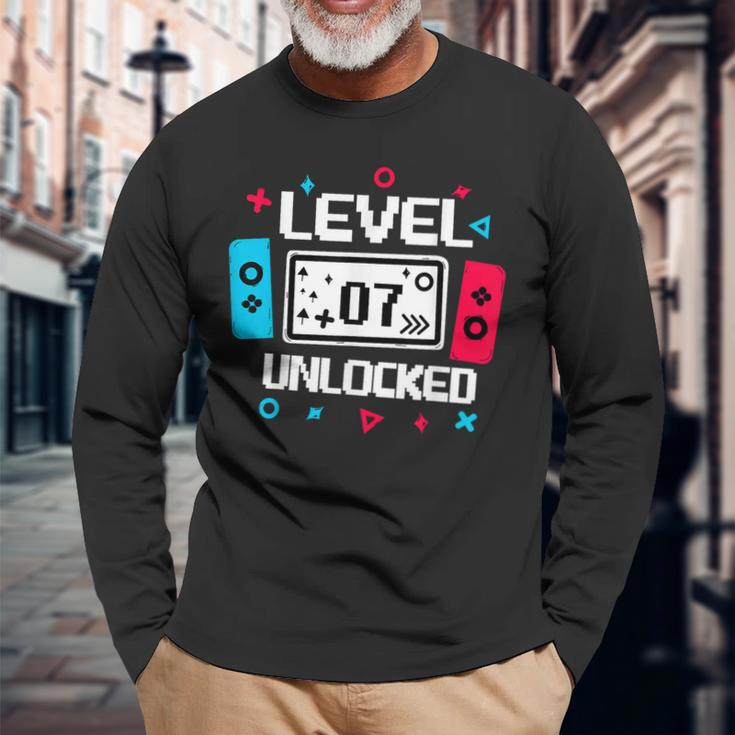 Level 7 Unlocked Gamer 7Th Birthday Video Game Lovers Long Sleeve Gifts for Old Men