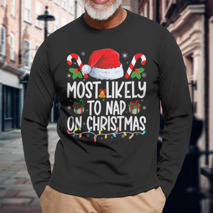 Most Likely To Nap On Christmas Family Matching Christmas Long Sleeve T-Shirt Gifts for Old Men