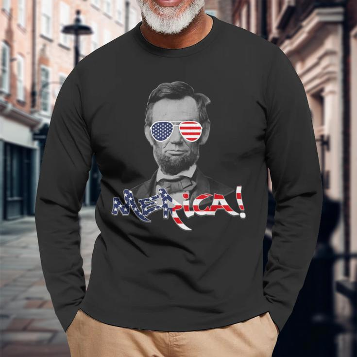 Lincoln Merica 4Th July Or Memorial Day Outift Long Sleeve T-Shirt Gifts for Old Men