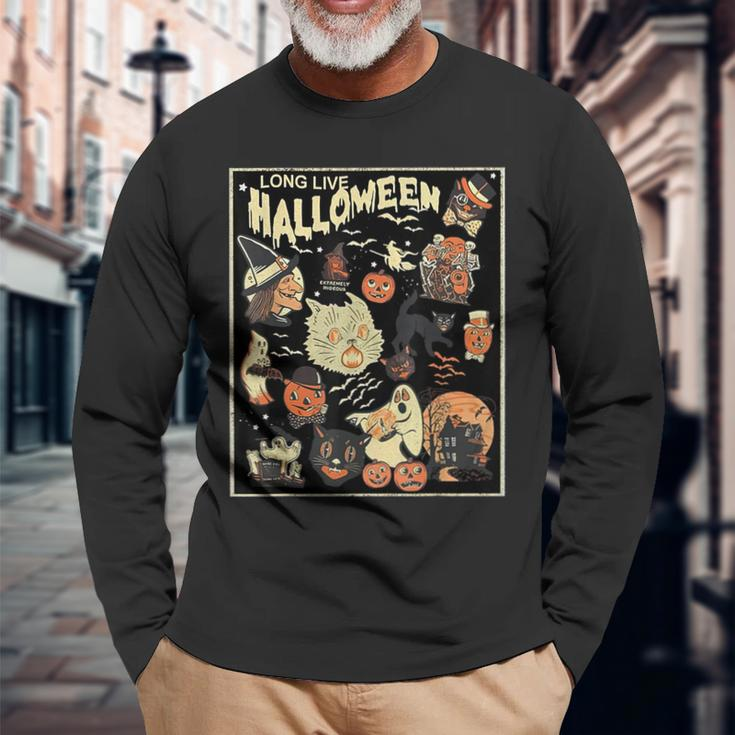 Long Live Halloween Pumpkin Cat Witch Long Sleeve T-Shirt Gifts for Old Men