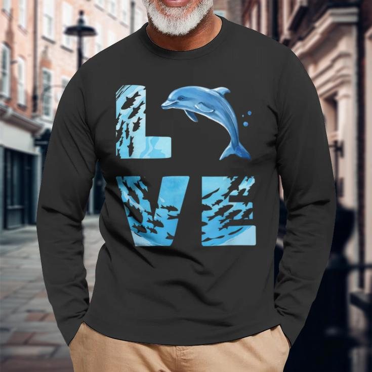 Love Bottlenose Dolphin Whale Sea Animals Marine Mammal Long Sleeve T-Shirt Gifts for Old Men