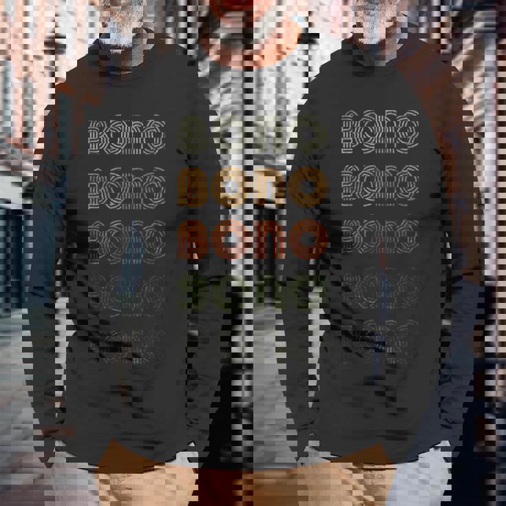 Love Heart Bono Grunge Vintage Style Black Bono Long Sleeve T-Shirt Gifts for Old Men