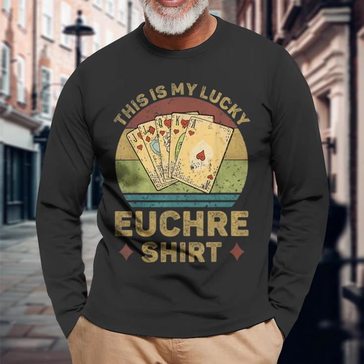 This Is My Lucky Euchre Vintage Euchre Card Game Long Sleeve T-Shirt Gifts for Old Men