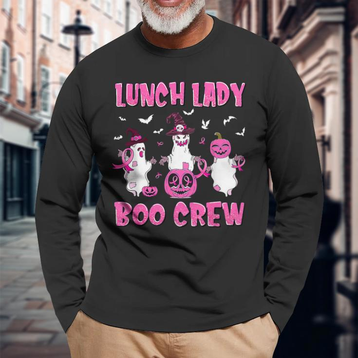 Lunch Lady Boo Crew Pumpkin Breast Cancer Halloween Long Sleeve T-Shirt Gifts for Old Men