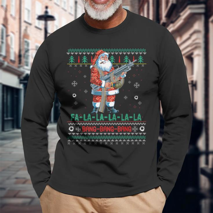 Machine Santa Claus Gun Lover Ugly Christmas Sweater Long Sleeve T-Shirt Gifts for Old Men