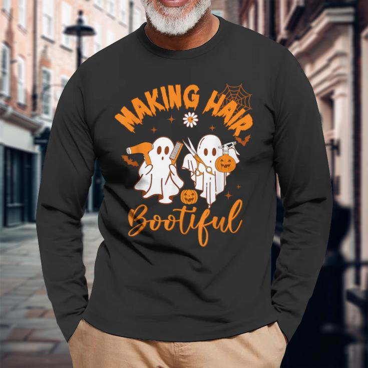 Making Hair Bootiful Ghost Hairdresser Hairstylist Halloween Long Sleeve T-Shirt Gifts for Old Men