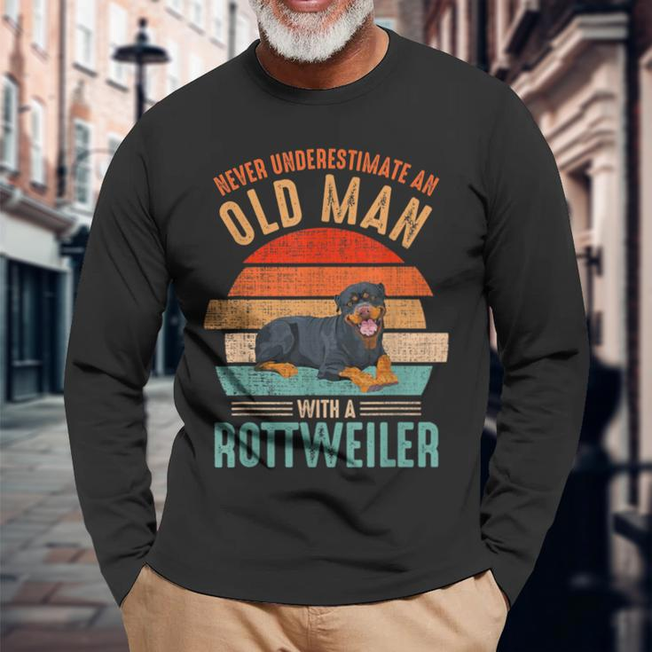 Mb Never Underestimate An Old Man With A Rottweiler Long Sleeve T-Shirt Gifts for Old Men
