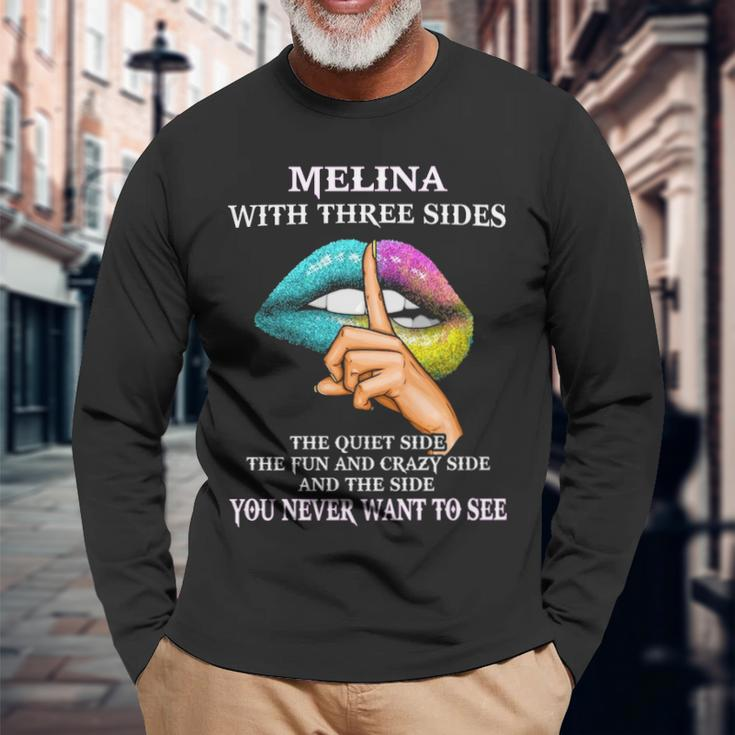 Melina Name Melina With Three Sides Long Sleeve T-Shirt Gifts for Old Men