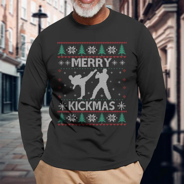 Merry Kickmas Taekwondo Christmas Ugly Sweater Xmas Long Sleeve T-Shirt Gifts for Old Men