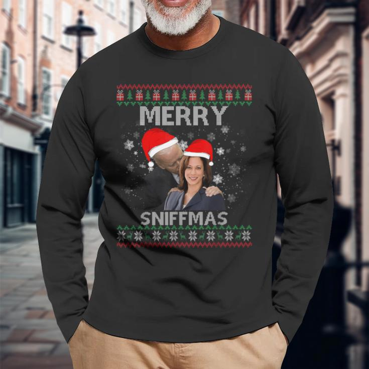 Merry Sniffmas Christmas Anti Biden Kamala Ugly Xmas Sweater Long Sleeve T-Shirt Gifts for Old Men